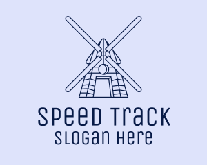 Blue Windmill Line Art logo