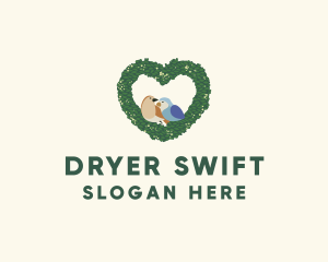 Heart Wreath Lovebirds logo design