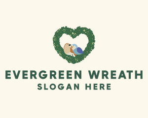 Heart Wreath Lovebirds logo design