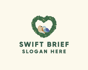 Heart Wreath Lovebirds logo design