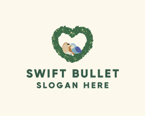 Heart Wreath Lovebirds logo design