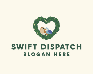 Heart Wreath Lovebirds logo design