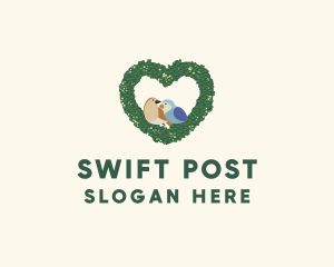 Heart Wreath Lovebirds logo design