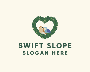 Heart Wreath Lovebirds logo design