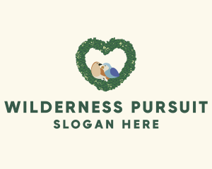 Heart Wreath Lovebirds logo design