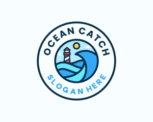 Ocean Wave Lighthouse logo design