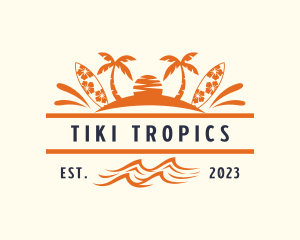 Tropical Island Surfboard  logo design