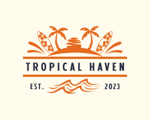 Tropical Island Surfboard  logo design