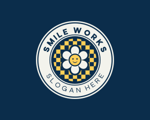 Checkered Flower Smile logo design