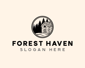 Cabin Pine Tree Forest logo design