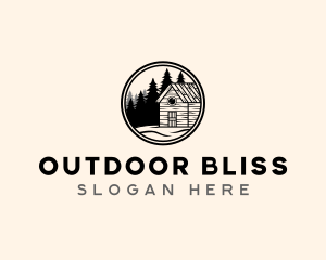 Cabin Pine Tree Forest logo design