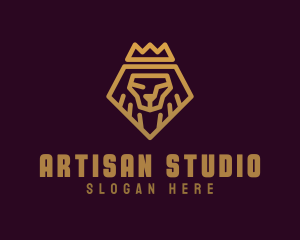 Golden Premium Lion Crown  logo design