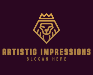 Golden Premium Lion Crown  logo design