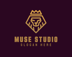 Golden Premium Lion Crown  logo design