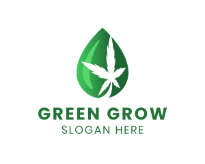 Green Cannabis Droplet logo design