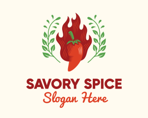 Flaming Chili Pepper Herb logo design