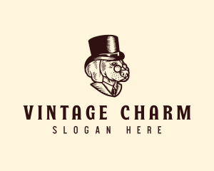 Vintage Top Hat Dog logo design