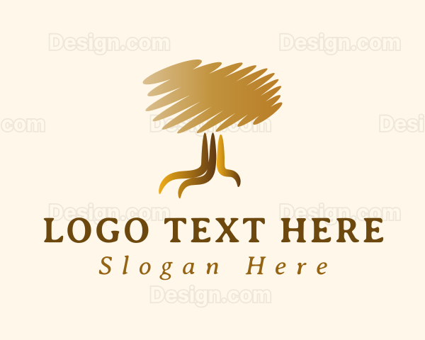 Gold Abstract Scribble Tree Logo