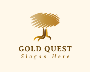 Gold Abstract Scribble Tree logo design