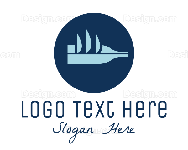 Abstract Blue Bottle Ship Logo