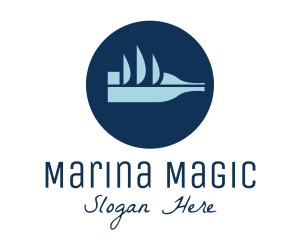 Abstract Blue Bottle Ship logo design