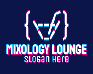 Glitchy Cocktail Outline logo design