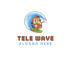 Monkey Surfing Wave logo design