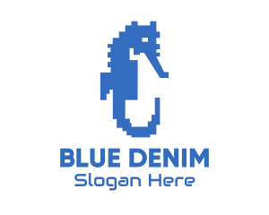 Blue Pixel Seahorse logo design