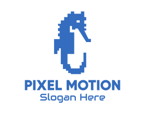 Blue Pixel Seahorse logo design