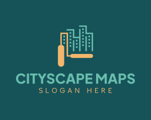 Roller Brush Cityscape Building logo design