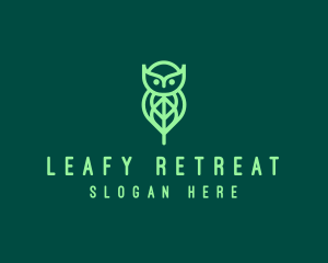 Green Owl Leaf logo design