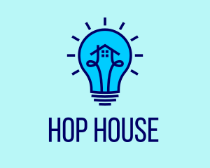 Blue House Lightbulb Electrician logo design