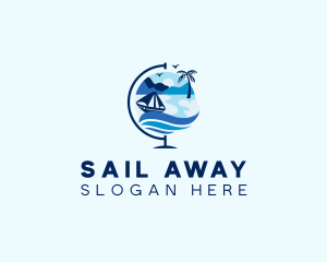 Globe Travel Boat logo design