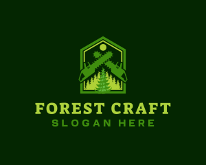 Woodwork Chainsaw Forest logo design