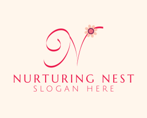 Pink Flower Letter N logo design