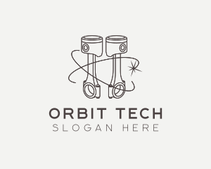 Minimalist Machine Piston Orbit logo design