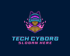 Gamer Girl Cyborg logo design