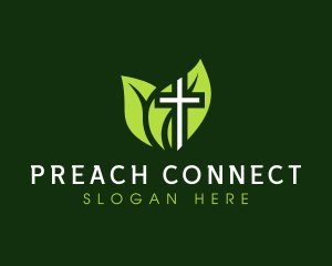 Leaf Crucifix Cross logo design