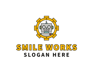 Smiling Robot Gear  logo design