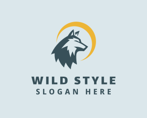 Crescent Moon Wild Wolf  logo design