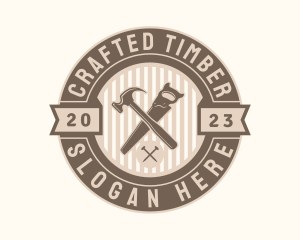 Hammer Saw Woodworking Badge logo design