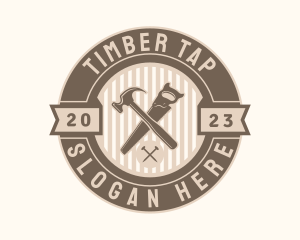 Hammer Saw Woodworking Badge logo design