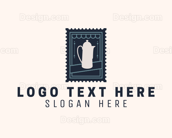 Tea House Kettle Stamp Logo