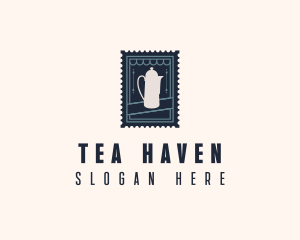 Tea House Kettle Stamp logo design