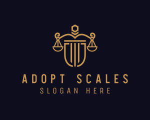 Legal Justice Scale Shield logo design