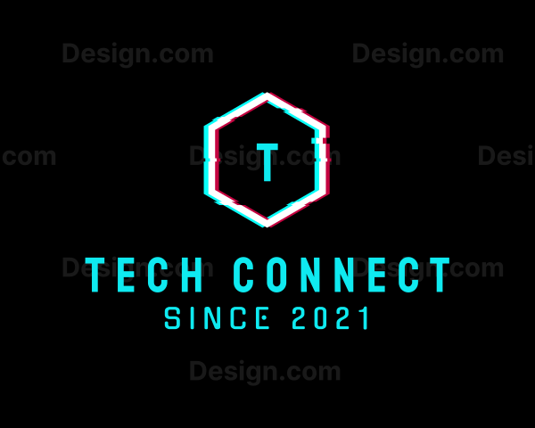Digital Hexagon Glitch Logo