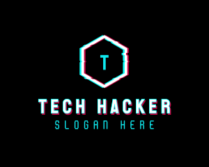 Digital Hexagon Glitch logo design