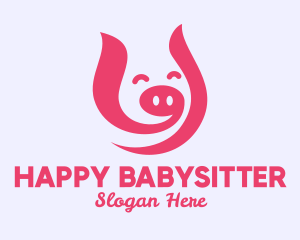 Pink Happy Pig  logo design