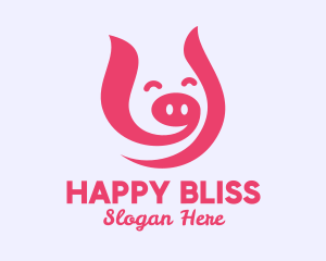Pink Happy Pig  logo design