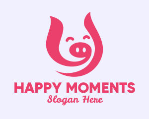 Pink Happy Pig  logo design